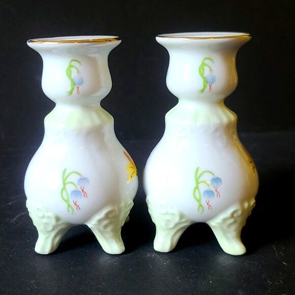 Rare Vintage Lissi Kaplan Giftcraft Crocuses Vintage China Candlestick Holders - Picture 4 of 9